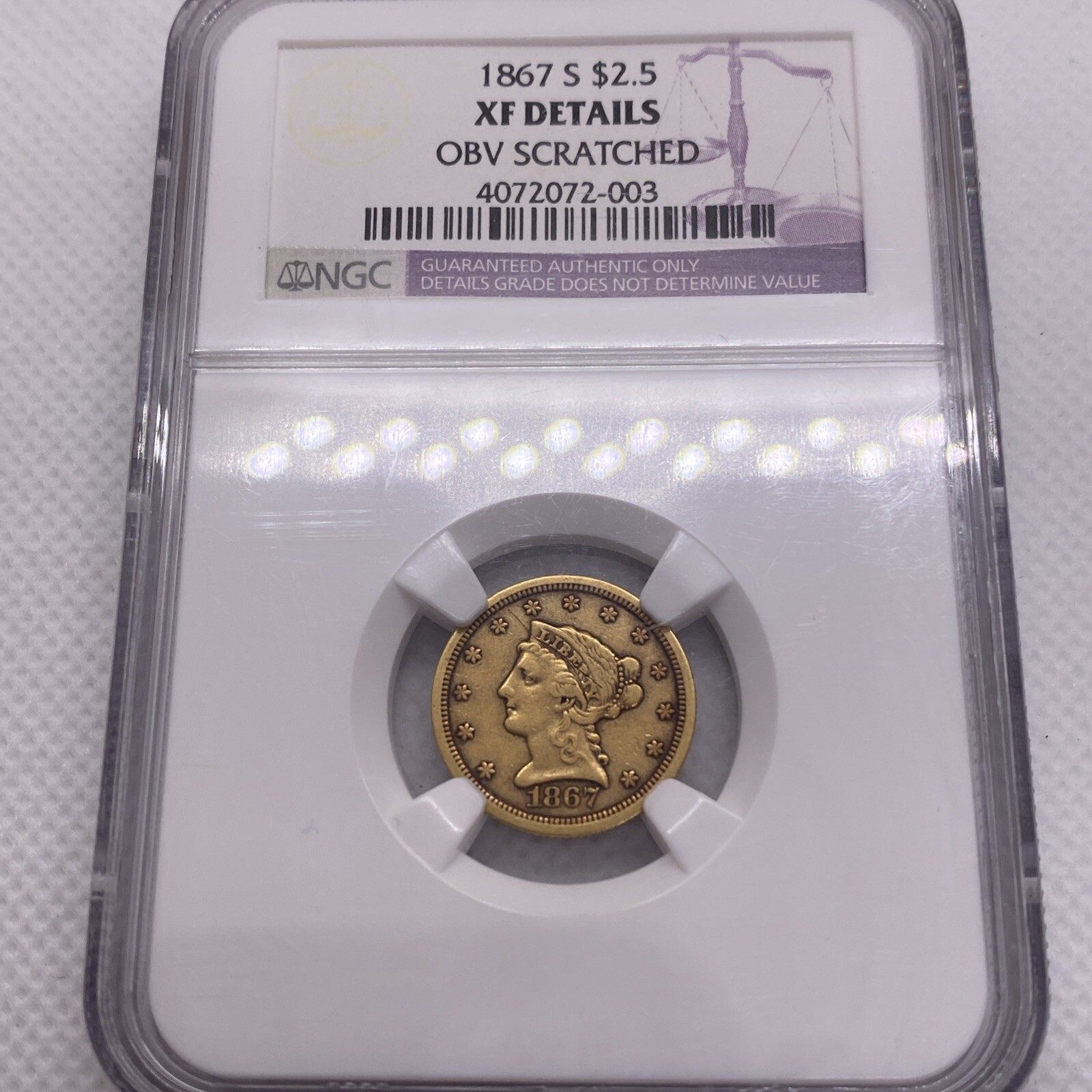 1867 $2.5 dollars gold